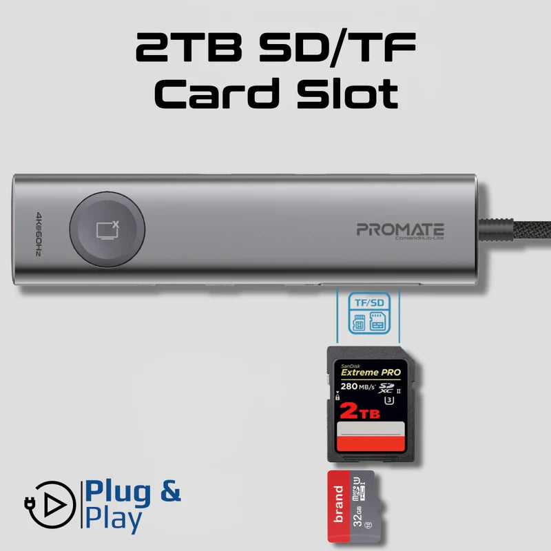 موزع USB-C عالي السرعة متعدد الوظائف من بروميت مع زر خصوصية الشاشة ComandHub-Lite