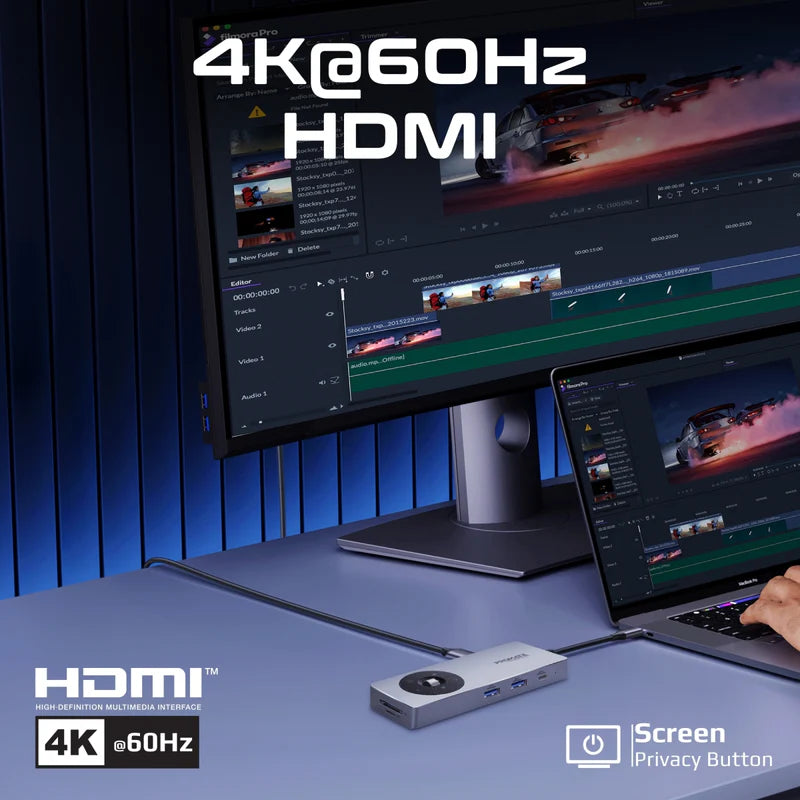 Promate ComandHub‑Pro 14‑in‑1 USB‑C Hub – 100 W PD Input, 4K@60 Hz HDMI, GbE, Dual 5 Gbps USB‑A/C, SD+TF Cards, Multimedia Control Dial