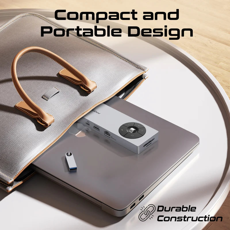 Promate ComandHub‑Pro 14‑in‑1 USB‑C Hub – 100 W PD Input, 4K@60 Hz HDMI, GbE, Dual 5 Gbps USB‑A/C, SD+TF Cards, Multimedia Control Dial