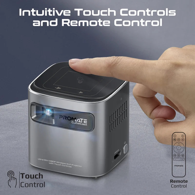 Promate CubeCast Ultra-Mini 1080P Wireless DLP Projector with touch controls