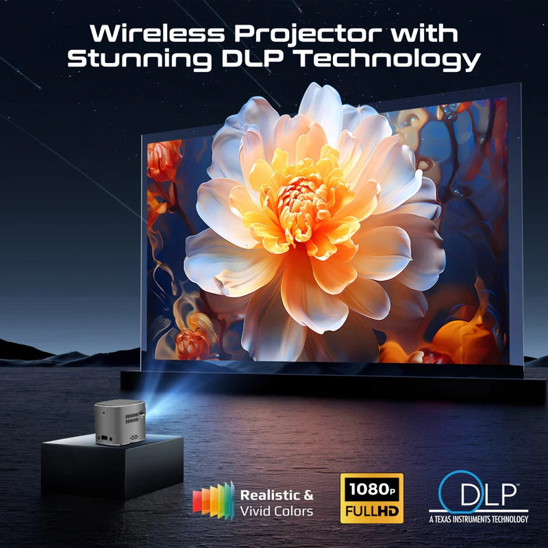 Promate CubeCast Ultra-Mini 1080P Wireless DLP Projector with touch controls