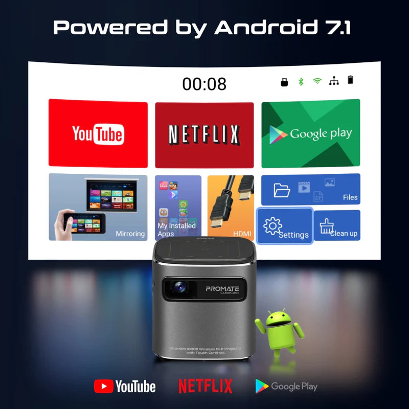Promate CubeCast Ultra-Mini 1080P Wireless DLP Projector with touch controls