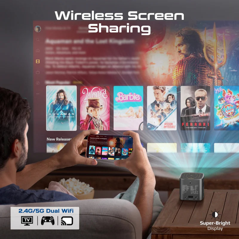 Promate CubeCast Ultra-Mini 1080P Wireless DLP Projector with touch controls