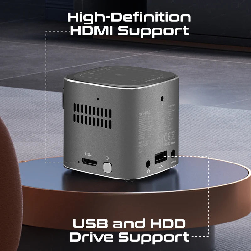 Promate CubeCast Ultra-Mini 1080P Wireless DLP Projector with touch controls