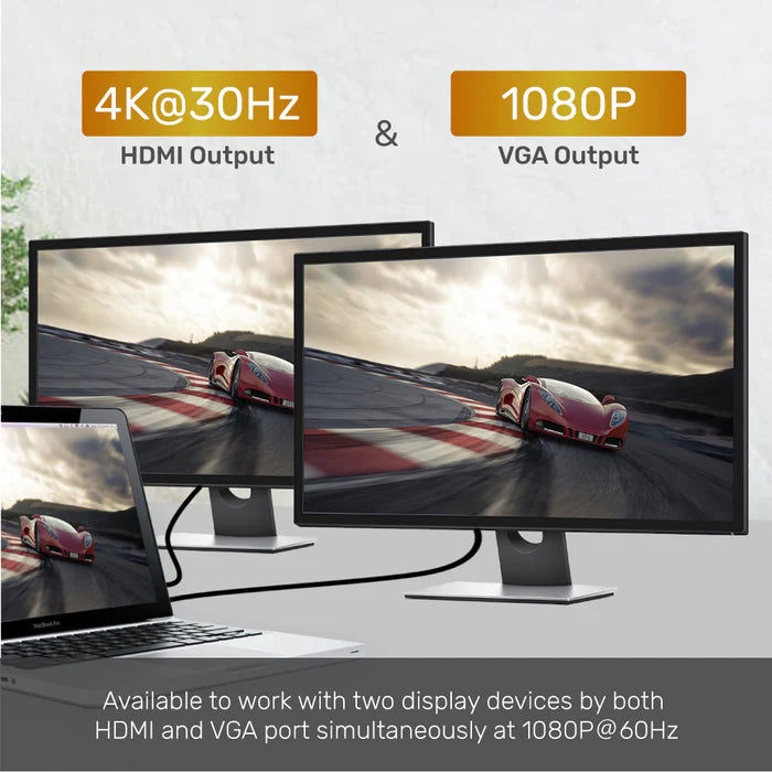 UNITEK uHUB O8+ 8-in-1 USB-C Dual Display Hub مع USB 5 جيجابت في الثانية وشحن PD 100W