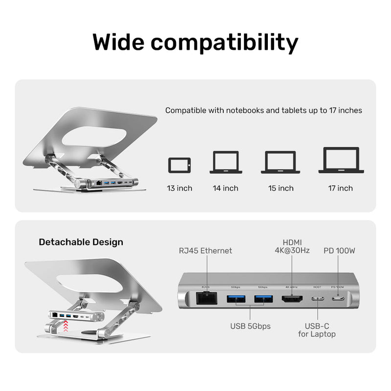 Unitek Laptop Stand with Detachable USB-C Hub