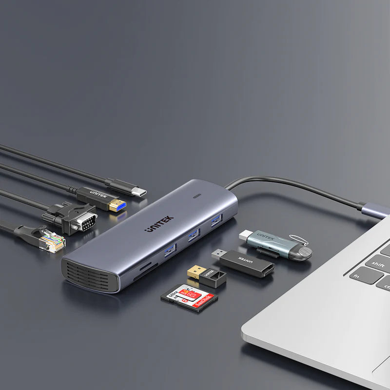 UNITEK 9-in-1 USB-C Hub With Dual Monitors, 100W Power Delivery and Dual-Slot Card Reader