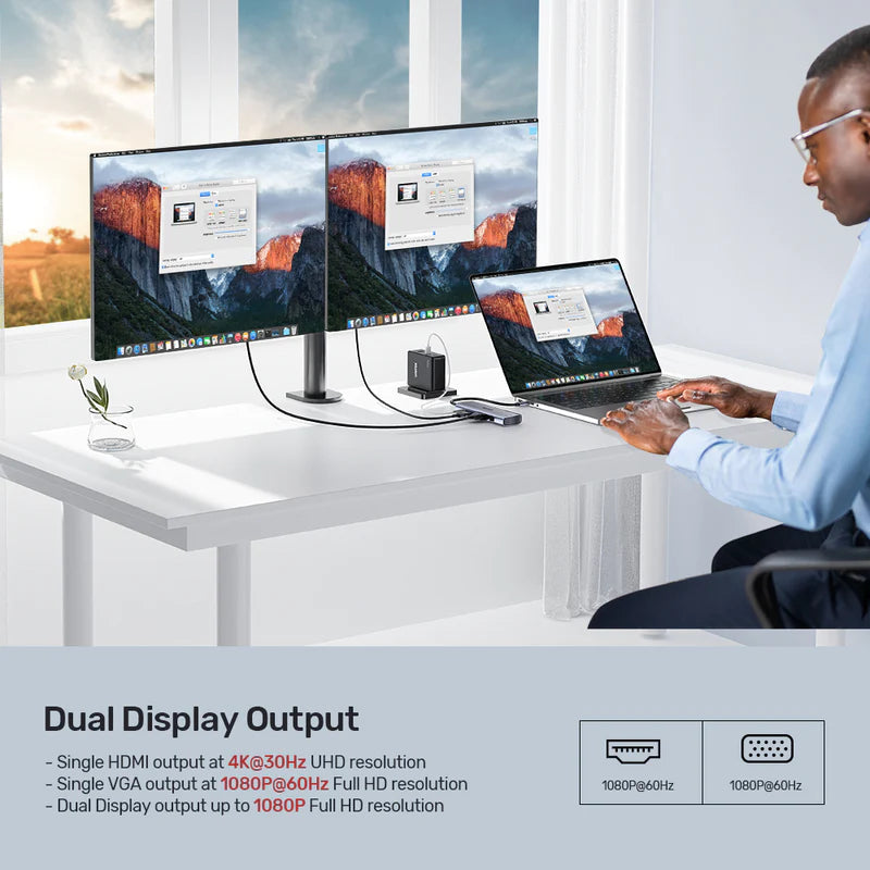 UNITEK 9-in-1 USB-C Hub With Dual Monitors, 100W Power Delivery and Dual-Slot Card Reader