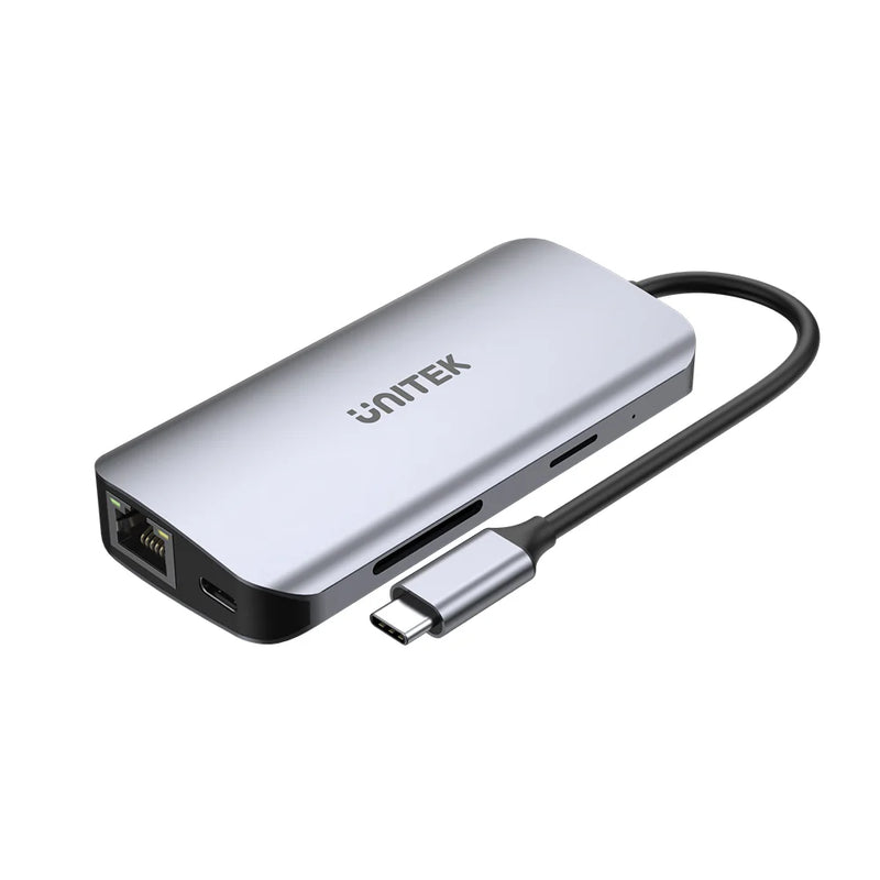 UNITEK 8 في 1 USB-C Hub USB-C 5 جيجابت في الثانية، 2x HDMI 4K، قارئ بطاقات، RJ-45، PD 100W