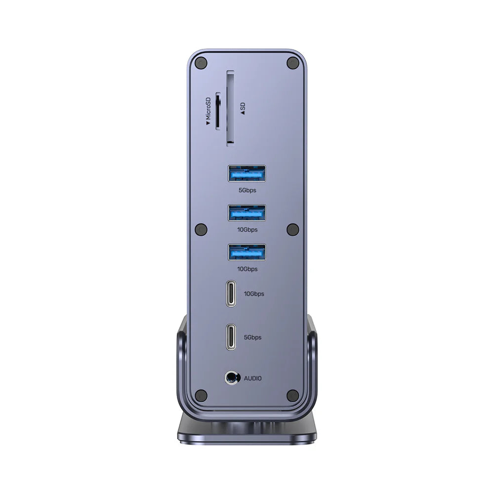 محطة إرساء يونيتيك D1135A يونيفرسال ديسبلاي لينك ثلاثية 4K - موزع USB-C/USB-A 15 في 1، 3 شاشات 4K بتردد 60 هرتز، PD 100 واط، جيجابت إيثرنت، SD/MicroSD، مقبس صوت