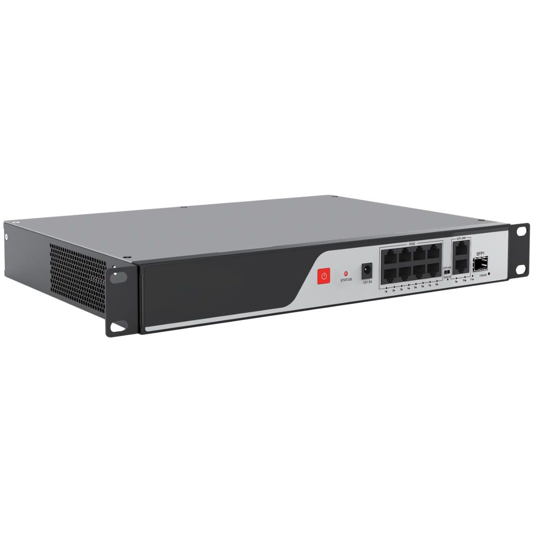 iPower محول PoE بـ 11 منفذ، 8×100M PoE + 2×وصلة صاعدة جيجابت + 1×SFP، معيار 802.3af/at، 30 واط/منفذ، يمتد حتى 250 متر، وضع VLAN، مزود طاقة AC + خرج DC 12V/3A