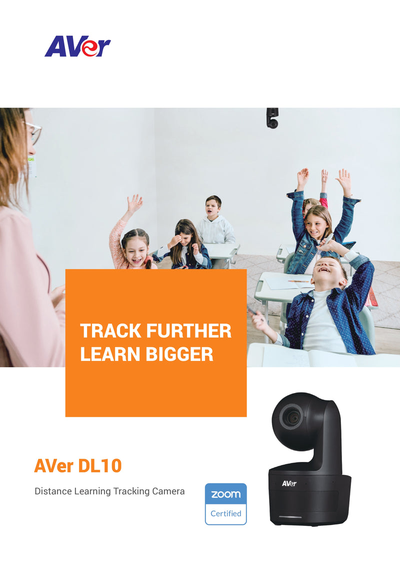 AVer DL10 AI Auto Tracking Distance Learning Camera with 3X Optical Zoom, USB/IP Output, Built-in Mics, Gesture Control