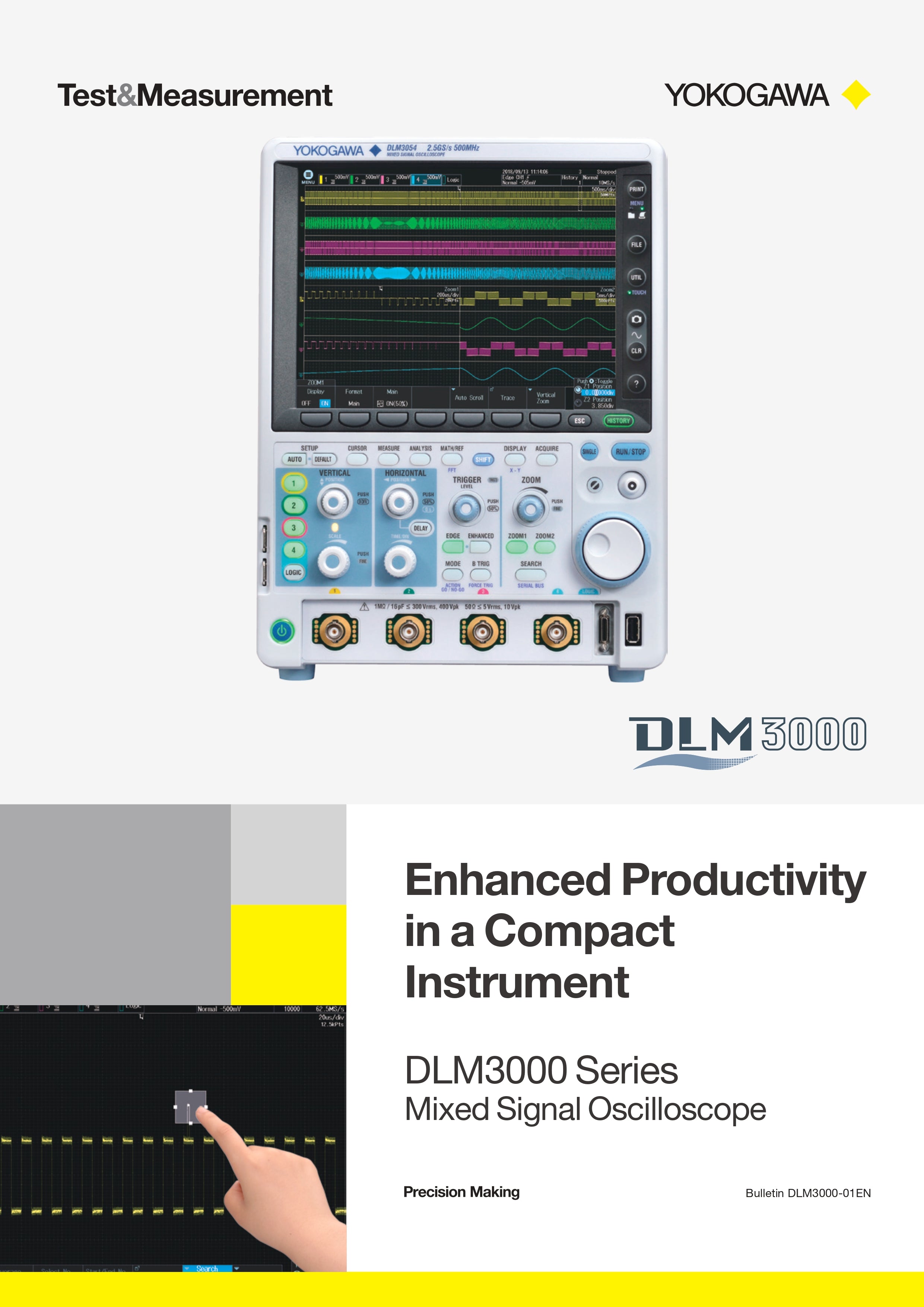 Yokogawa DLM3022 Mixed Signal Oscilloscope, 200 MHz, 2-Ch, 2.5 GS/s, 8.4" Touchscreen, 500 Mpts Memory, Serial Bus & Power Analysis Ready