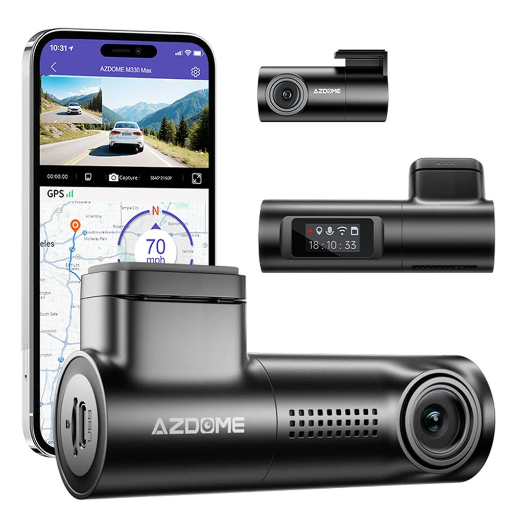 AZDOME M330 MAX Mirror Dash Cam 2-Channel 4K UHD Front & Rear Recording, Smart Rearview Mirror Camera, Built-in WiFi, Night Vision, Parking Monitor, G-Sensor, Loop Recording