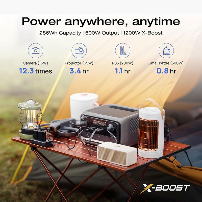 EcoFlow RIVER 3 Plus Portable Power Station – 286Wh LiFePO4 (Expandable), 600W AC Output, UPS <10ms, Solar Ready