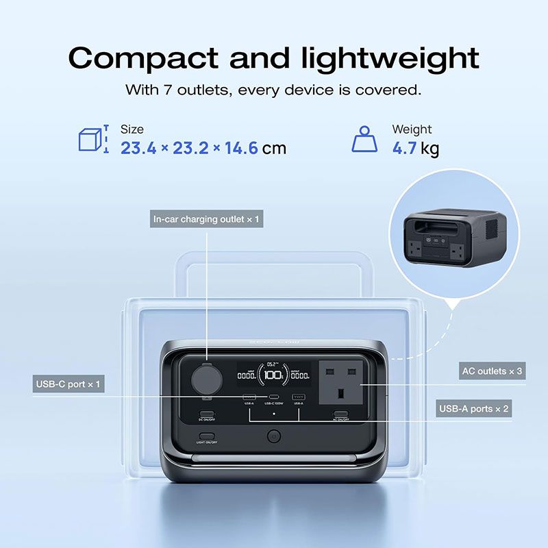 EcoFlow RIVER 3 Plus Portable Power Station – 286Wh LiFePO4 (Expandable), 600W AC Output, UPS <10ms, Solar Ready