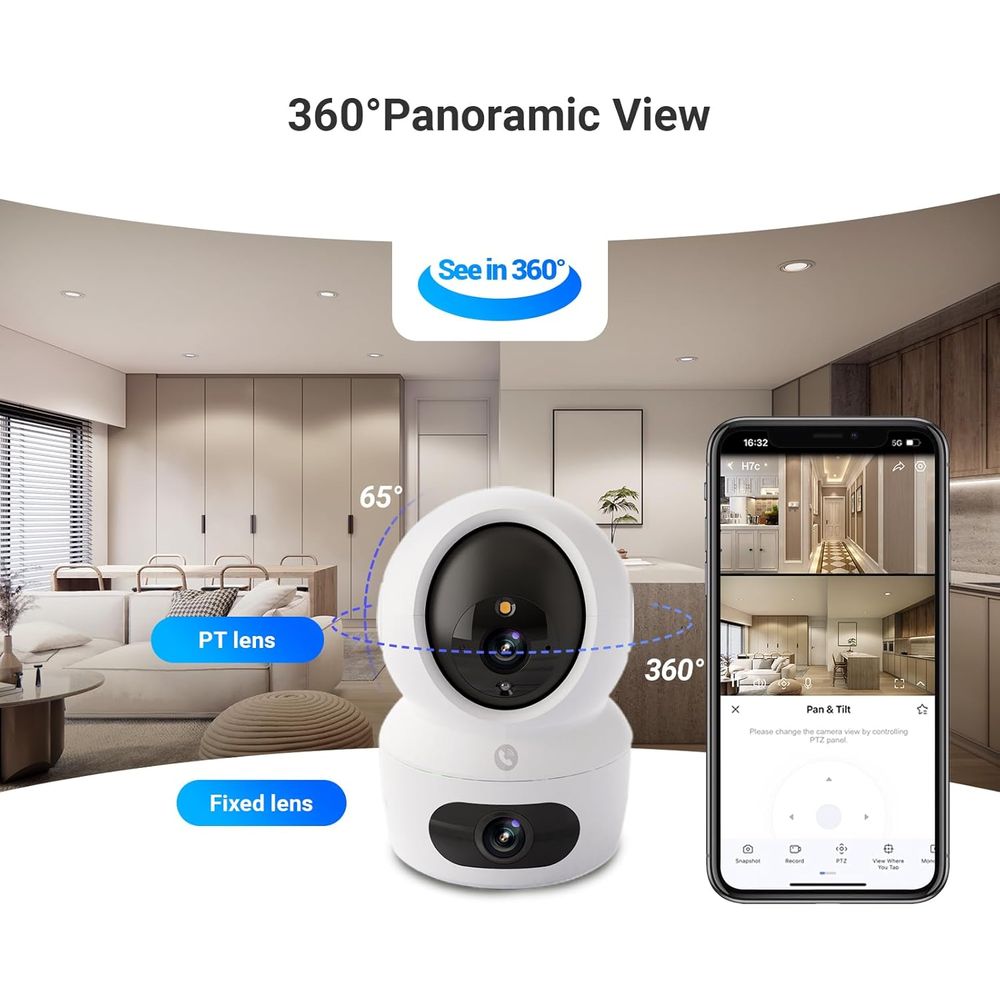 كاميرا EZVIZ H7c مزدوجة 2K+ مع خاصية Pan &amp; Tilt Wi-Fi وعدسات مزدوجة، وخاصية اكتشاف الإنسان بالذكاء الاصطناعي، ورؤية ليلية ملونة، ومحادثة ثنائية الاتجاه