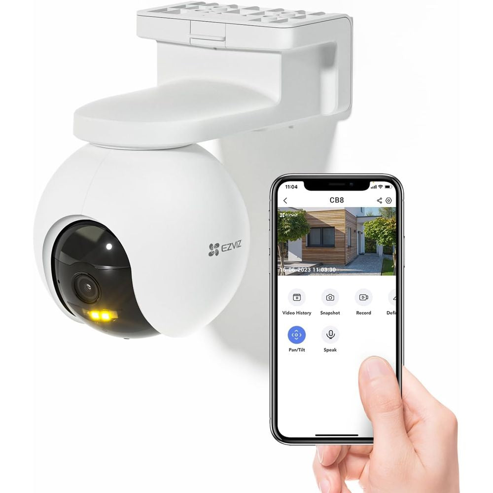 كاميرا EZVIZ CB8 2K تعمل بالبطارية، قابلة للتحريك والإمالة، مزودة بخاصية واي فاي، رؤية ليلية ملونة، تتبع تلقائي، بطارية 10400 مللي أمبير/ساعة، متوافقة مع الطاقة الشمسية، رؤية بزاوية 360 درجة، اتصال ثنائي الاتجاه
