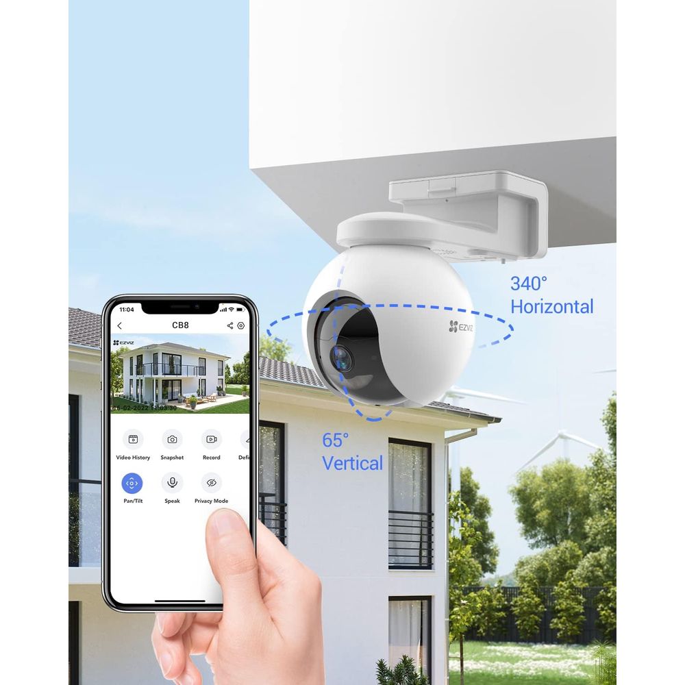 كاميرا EZVIZ CB8 2K تعمل بالبطارية، قابلة للتحريك والإمالة، مزودة بخاصية واي فاي، رؤية ليلية ملونة، تتبع تلقائي، بطارية 10400 مللي أمبير/ساعة، متوافقة مع الطاقة الشمسية، رؤية بزاوية 360 درجة، اتصال ثنائي الاتجاه