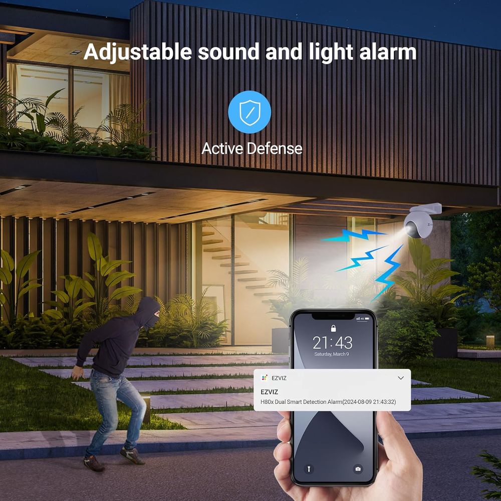 EZVIZ H80x Dual 4K Pan & Tilt Wi-Fi Camera, ColorFULL Night Vision, Auto-Tracking, AI Detection, 360° View, 2-Way Talk, IP65, microSD/Cloud