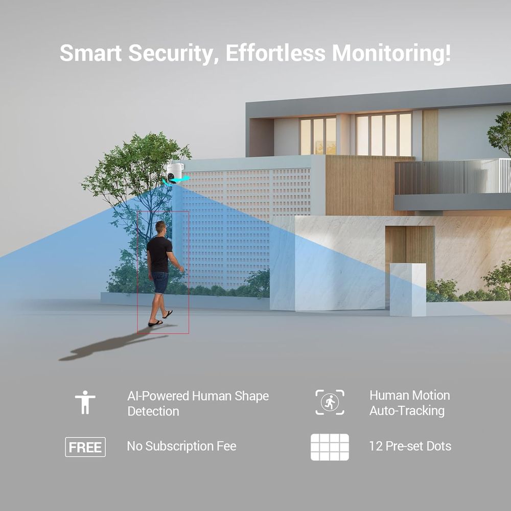 كاميرا EZVIZ H8c الخارجية بدقة 4 ميجابكسل مع خاصية Pan &amp; Tilt وخاصية Wi-Fi واكتشاف الإنسان بالذكاء الاصطناعي ورؤية ليلية ملونة وتتبع التكبير التلقائي والدفاع النشط
