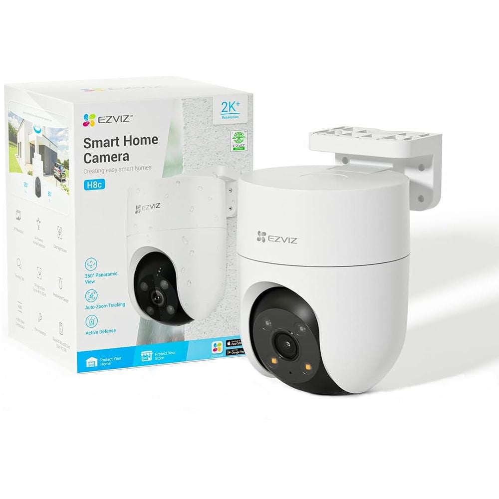 كاميرا EZVIZ H8c الخارجية بدقة 4 ميجابكسل مع خاصية Pan &amp; Tilt وخاصية Wi-Fi واكتشاف الإنسان بالذكاء الاصطناعي ورؤية ليلية ملونة وتتبع التكبير التلقائي والدفاع النشط