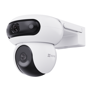 كاميرا EZVIZ H90 مزدوجة بدقة 2K+ مع خاصية Wi-Fi وعدسات مزدوجة للتحريك والإمالة، واكتشاف الإنسان/السيارة بالذكاء الاصطناعي، ورؤية ليلية ملونة، وتتبع ذكي