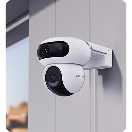 كاميرا EZVIZ H90 مزدوجة بدقة 2K+ مع خاصية Wi-Fi وعدسات مزدوجة للتحريك والإمالة، واكتشاف الإنسان/السيارة بالذكاء الاصطناعي، ورؤية ليلية ملونة، وتتبع ذكي