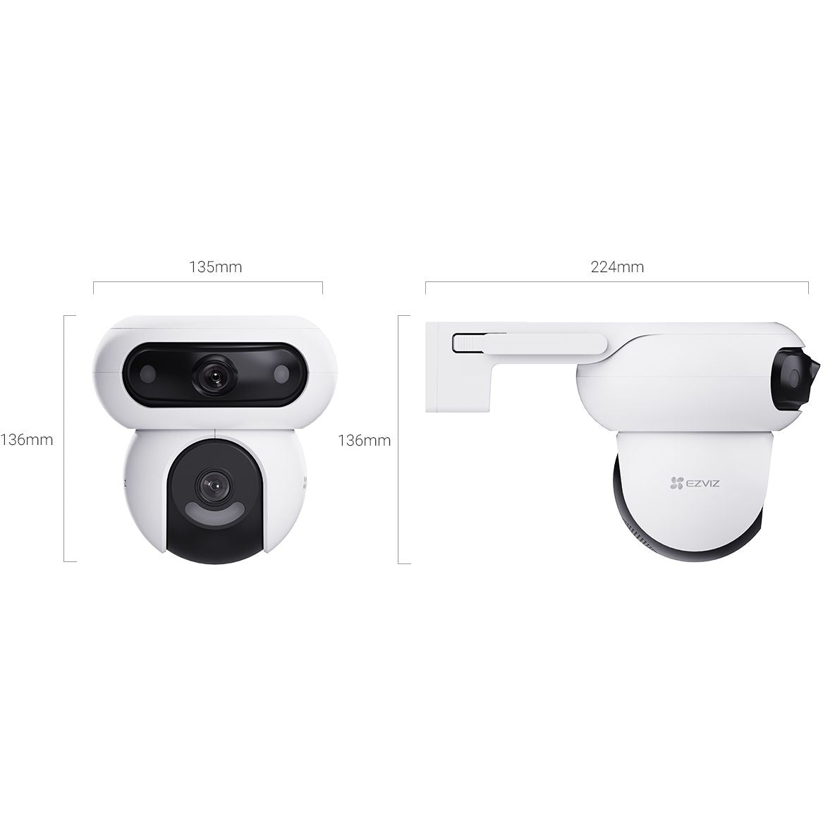 كاميرا EZVIZ H90 مزدوجة بدقة 2K+ مع خاصية Wi-Fi وعدسات مزدوجة للتحريك والإمالة، واكتشاف الإنسان/السيارة بالذكاء الاصطناعي، ورؤية ليلية ملونة، وتتبع ذكي