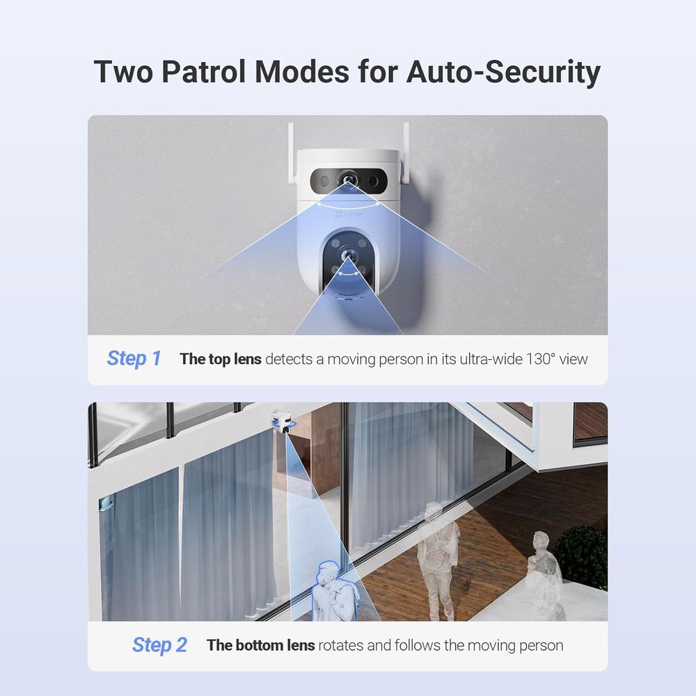 EZVIZ H9c 3K Dual-Lens Wi-Fi Pan & Tilt Camera, AI Detection, Color Night Vision, 360° View, Siren, Alexa Compatible, MicroSD & Cloud Storage