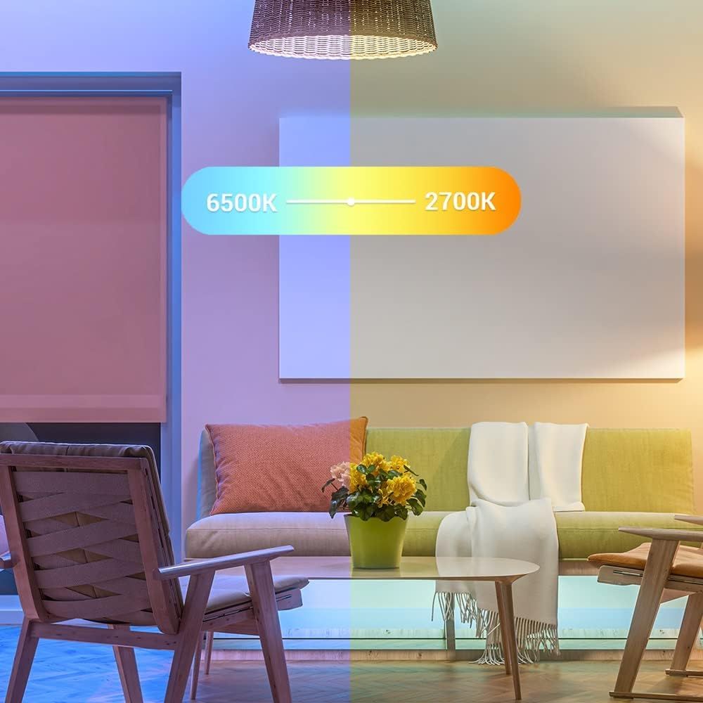 مصباح LED ذكي EZVIZ LB1 متعدد الألوان مزود بخاصية Wi-Fi مع 16 مليون لون، وتحكم صوتي، وسطوع قابل للتعتيم، والتحكم عبر التطبيق، ولا يتطلب موزعًا