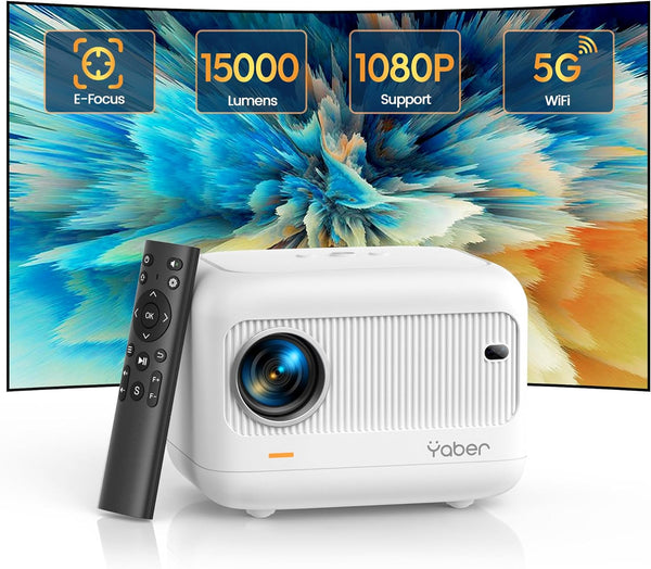 YABER Mini Projector with 5G WiFi and Bluetooth 5.2,YABER 15000 Lumen 1080P Outdoor Projector Support ±40° Keystone Correction,Portable Projector for Phone/ TV Stick/Laptop/PS5