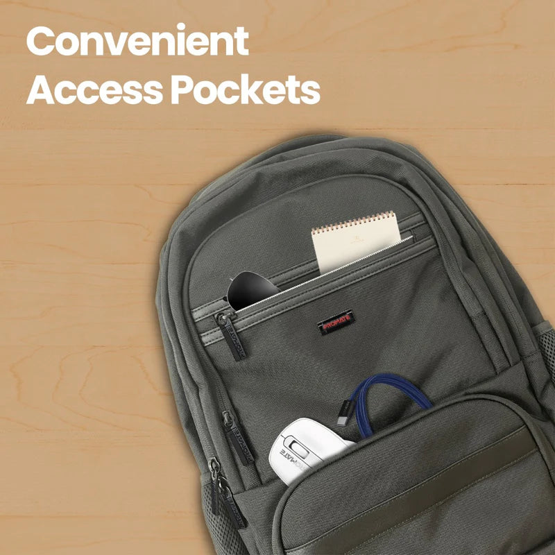 Promate ElitePack-Go – Large-Capacity 15.6″ Laptop Backpack, Water-Resistant, Lightweight, Multiple Compartments