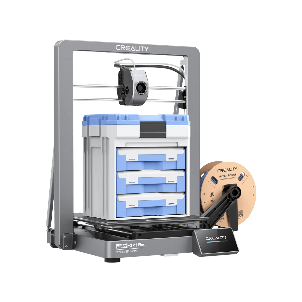 طابعة ثلاثية الأبعاد Creality Ender‑3 V3 Plus - حجم بناء كبير 300×300×330 مم، هيكل CoreXZ عالي السرعة، محركان ثنائيان للمحور Y، تسوية تلقائية، شاشة تعمل باللمس، USB وWiFi