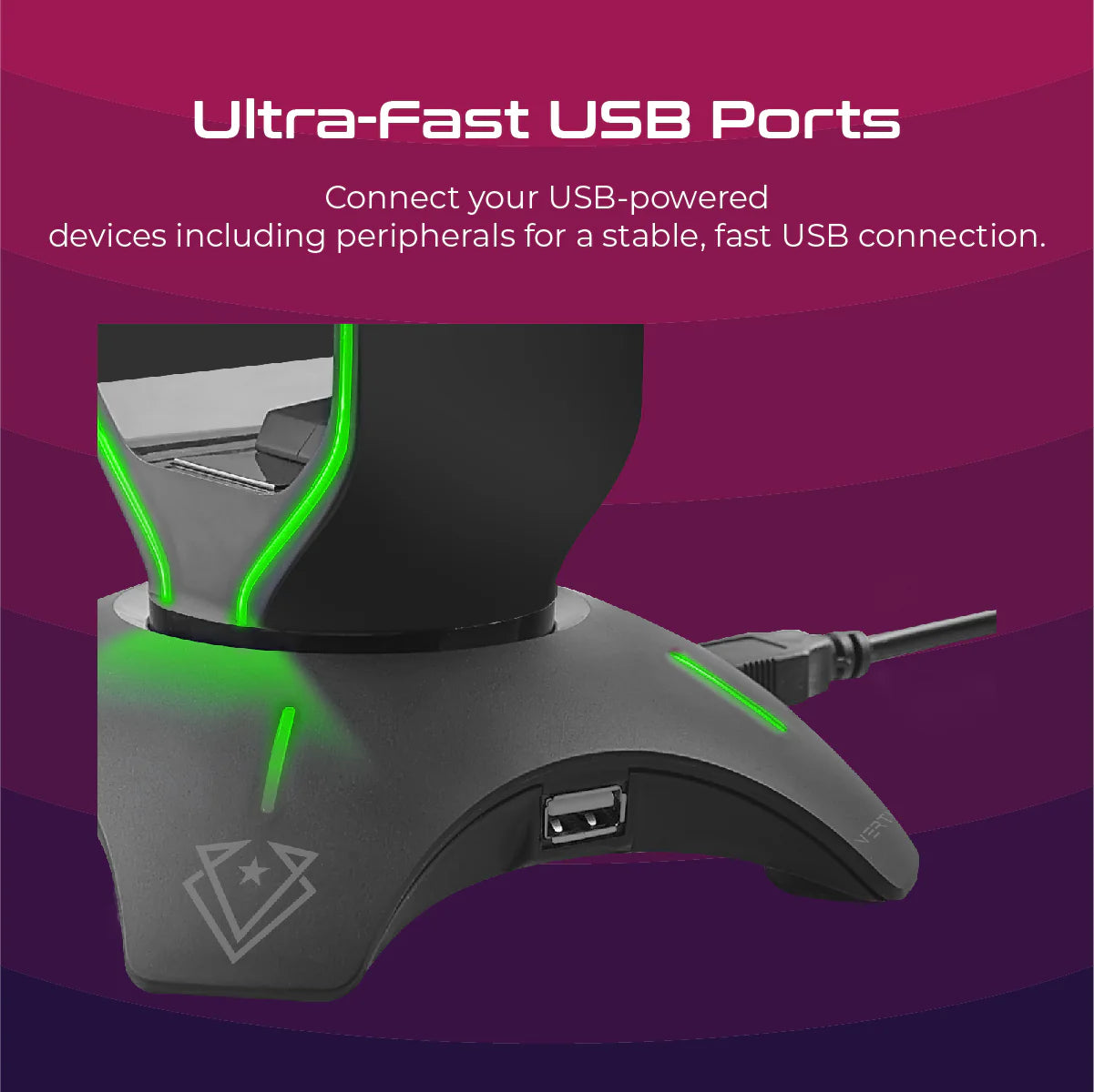 Vertux Extent RGB Headset Stand with Built-in Mouse Bungee & USB Hub – 3-in-1 Gaming Accessory