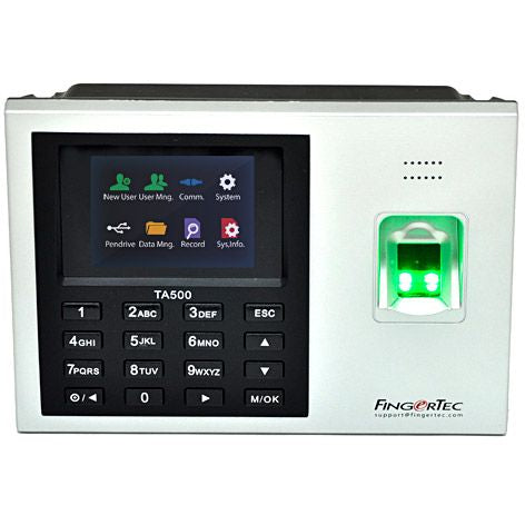 جهاز الحضور والانصراف بالبصمة FingerTec TA500R مع التحكم في الدخول وRFID، يدعم ٢٠٠٠ مستخدم، اتصال TCP/IP وUSB