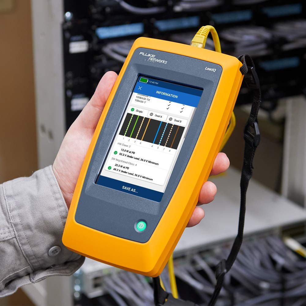 جهاز اختبار الكابلات والشبكات Fluke Networks LinkIQ مع اختبار حمل PoE، دعم 10G، رسم خرائط الأسلاك، وتشخيصات المحول