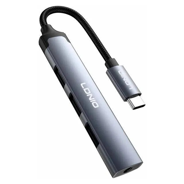 LDNIO DS-114C USB-C 4-in-1 Hub, USB-C to 4× USB 3.0 Multiport Adapter, High-Speed Data Transfer Docking Station for Laptop, Mac, and PC