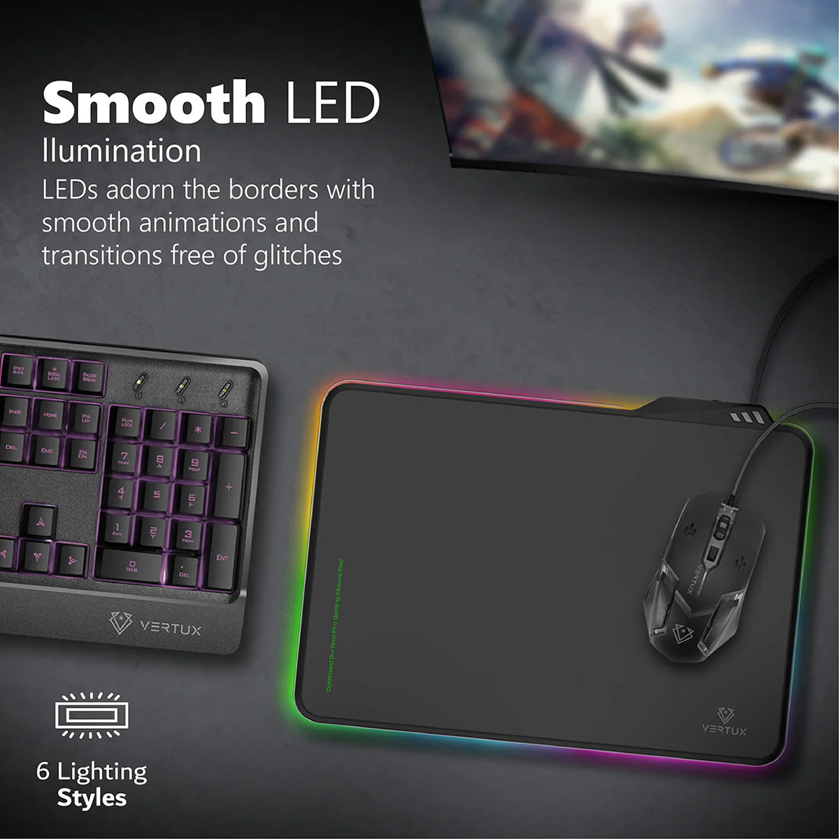Vertux FluxPad RGB Gaming Mouse Pad – Optimized Surface, Wear-Resistant, 120cm Cable