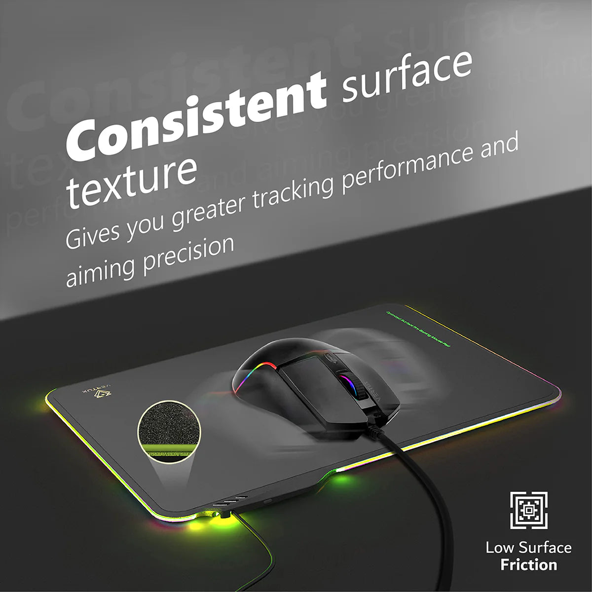 Vertux FluxPad RGB Gaming Mouse Pad – Optimized Surface, Wear-Resistant, 120cm Cable