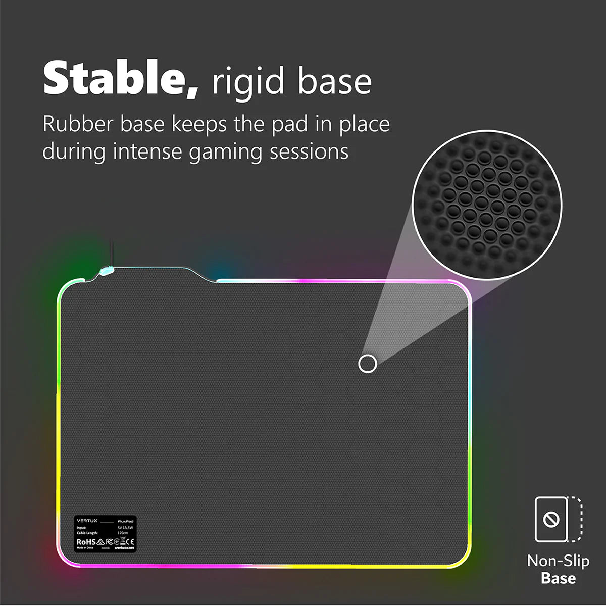 Vertux FluxPad RGB Gaming Mouse Pad – Optimized Surface, Wear-Resistant, 120cm Cable