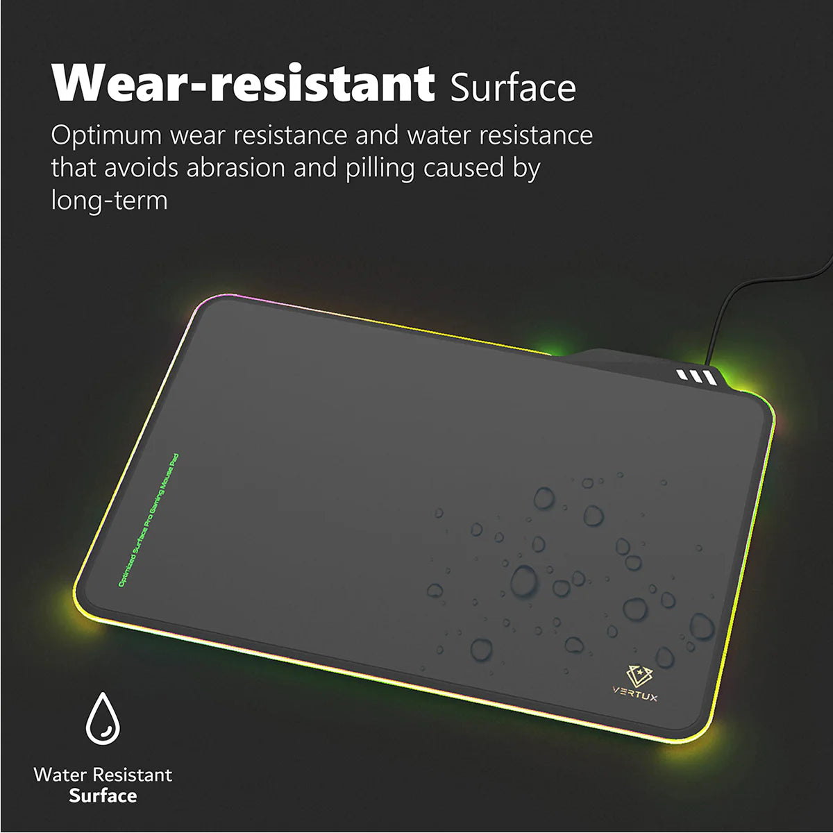 Vertux FluxPad RGB Gaming Mouse Pad – Optimized Surface, Wear-Resistant, 120cm Cable