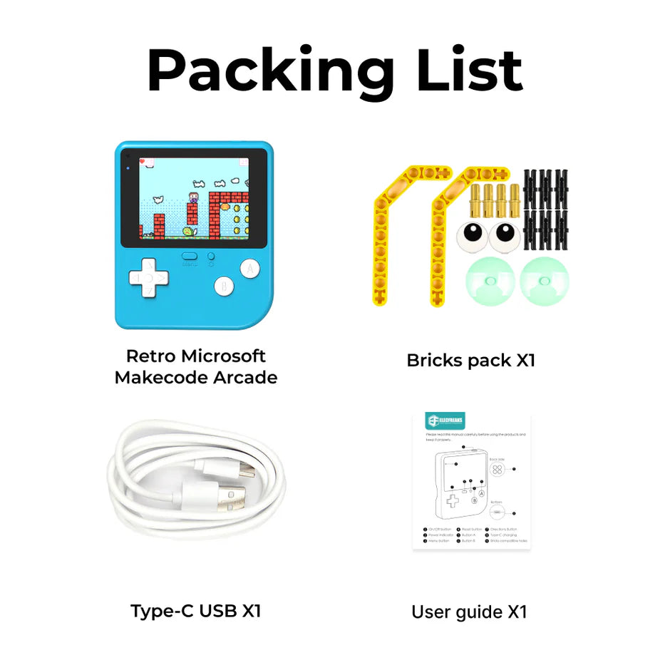 ELECFREAKS Retro MakeCode Arcade – 2.4" Handheld STEM Console with Sensors, LEGO® Compatibility & Python Support