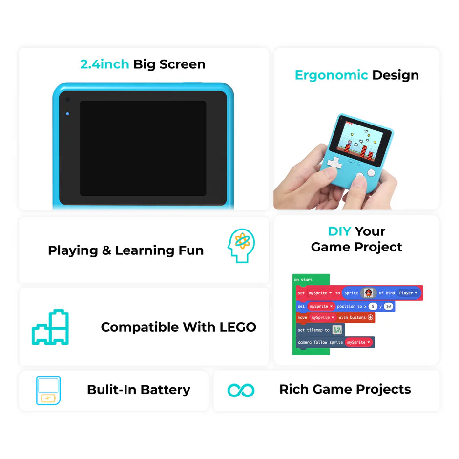 ELECFREAKS Retro MakeCode Arcade – 2.4" Handheld STEM Console with Sensors, LEGO® Compatibility & Python Support
