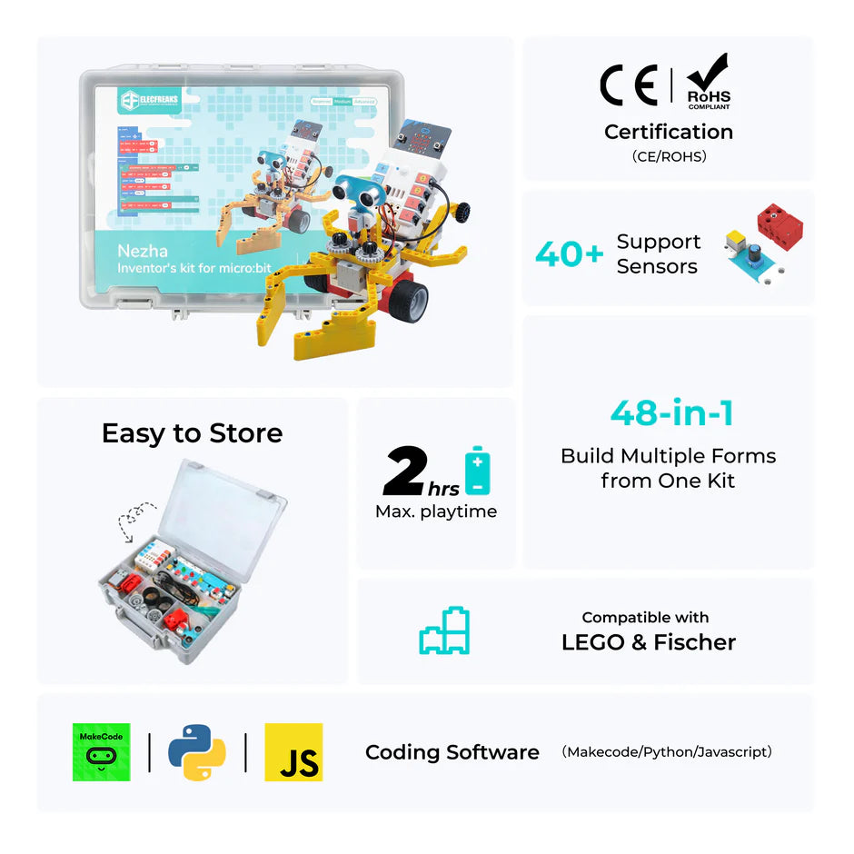 ELECFREAKS Nezha 48-in-1 Inventor's Kit – Expandable micro:bit STEM Kit with 400+ Bricks & 11 Sensors