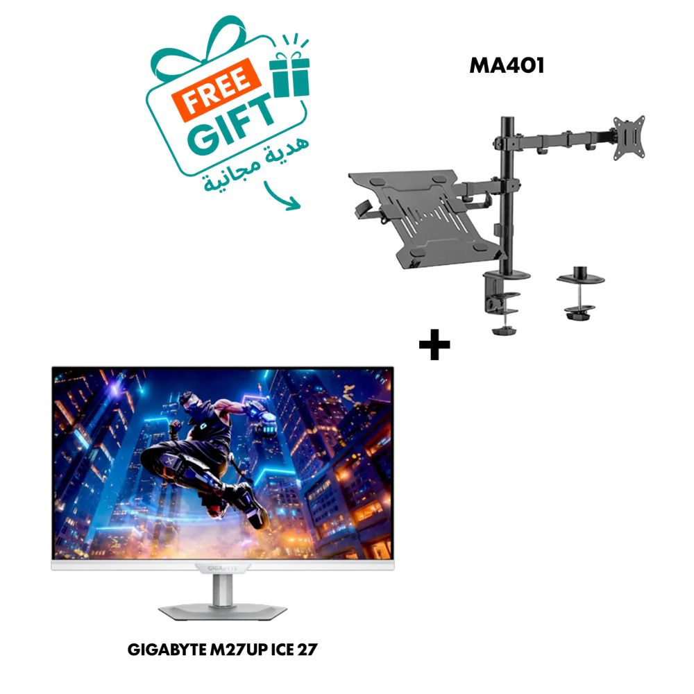 GIGABYTE M27UP ICE EK 27" Gaming Monitor Bundle with AVETRON MA401 Monitor Arm