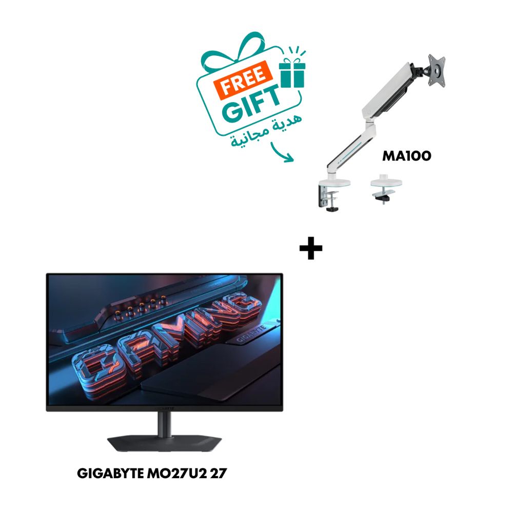 GIGABYTE MO27U2 EK 27" Gaming Monitor Bundle with AVETRON MA100 White Monitor Arm
