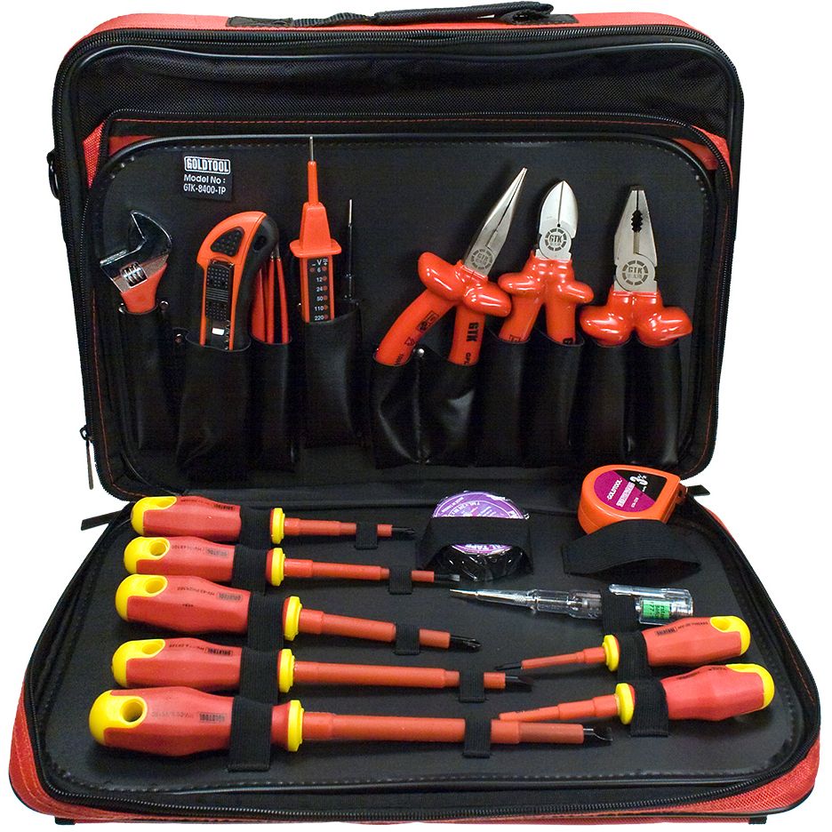 مجموعة أدوات إصلاح كهربائي GOLDTOOL GTK-8400 مكونة من 18 قطعة، طقم صيانة كهربائية احترافي