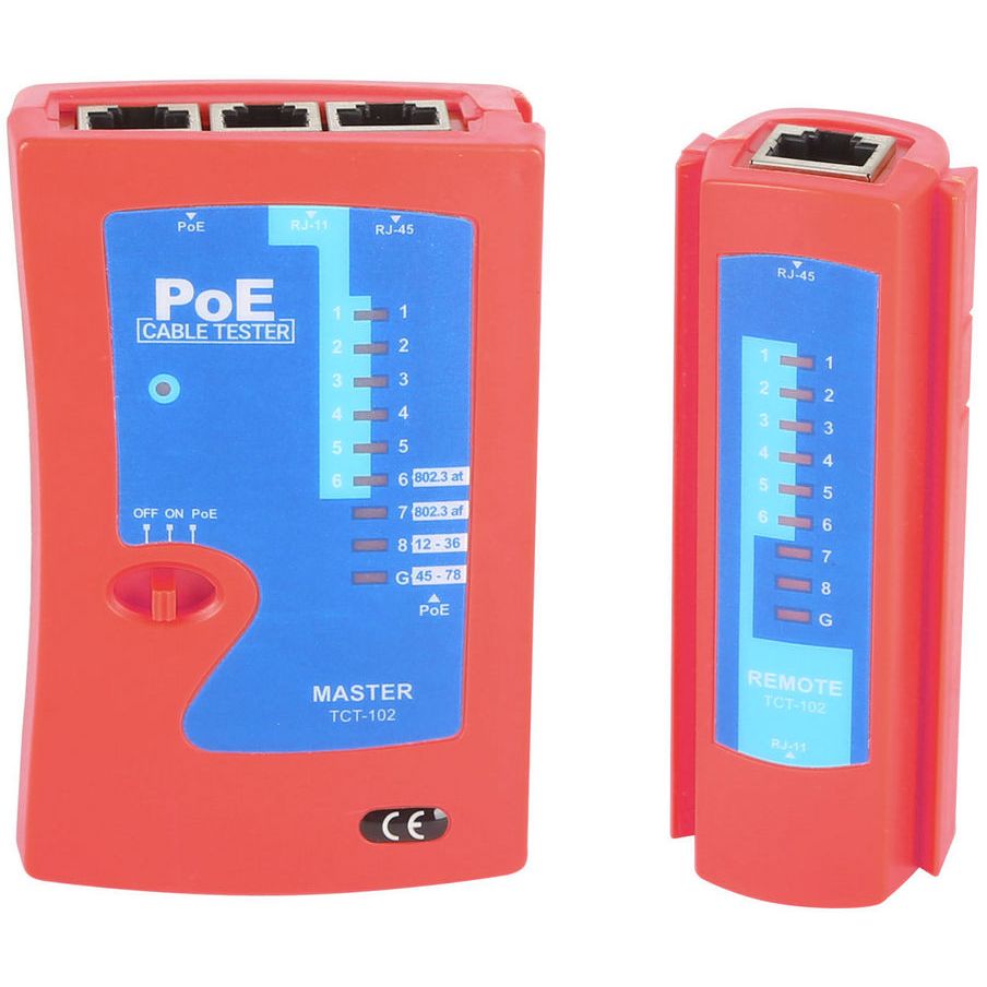 جهاز اختبار كابل PoE ومحدد PoE من GOLDTOOL TCT-102، اختبار LAN RJ45/RJ11/BNC مع كشف IEEE 802.3af/at