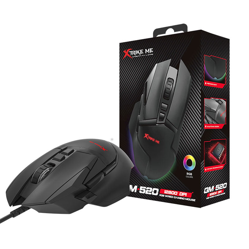 XTRIKE ME GM520 RGB Gaming Mouse - Optical Sensor 12,800 DPI - 8 Programmable Buttoms - 1000HZ Polling Rate With Software